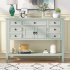  US Direct  45 inches Modern Console Table Sofa Table For Living Room With 7 Drawers 1 Cabinet And 1 Shelf White