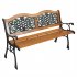  US Direct  49 Inch Garden Bench Hardwood Slat Cast Iron Frame Loveseat Outdoor Patio Park Chair Furniture With Armrests As shown