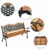  US Direct  49 Inch Garden Bench Hardwood Slat Cast Iron Frame Loveseat Outdoor Patio Park Chair Furniture With Armrests As shown