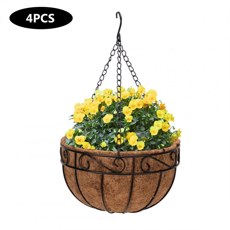 US 4pcs 12 Inch Round Coconut Palm Hanging Basket Rust-proof Plant Holder