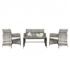 US 4pcs Rattan Table Chairs Set Includes Arm Chairs Coffee Table