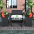  US Direct  4pcs set Outdoor  Patio  Set Rattan 2 people Sofa chairs With Tempered Glass Tabletop cushioned Seats Black