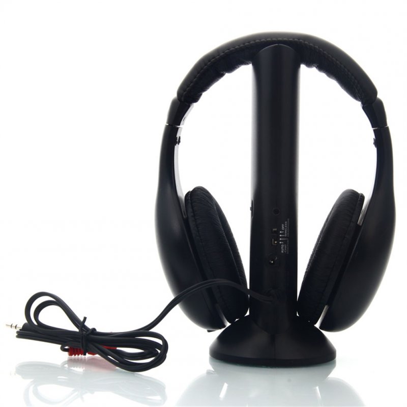 US 5 In 1 Wireless  Headset Mp3 Pc Tv With Fm Transmitter Compact Size Headphones For Sports black