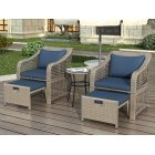 [US Direct] 5-Piece Outdoor Conversation Set Patio Furniture Set Bistro Set Rattan Wicker Chairs With Stools And Tempered Glass Table