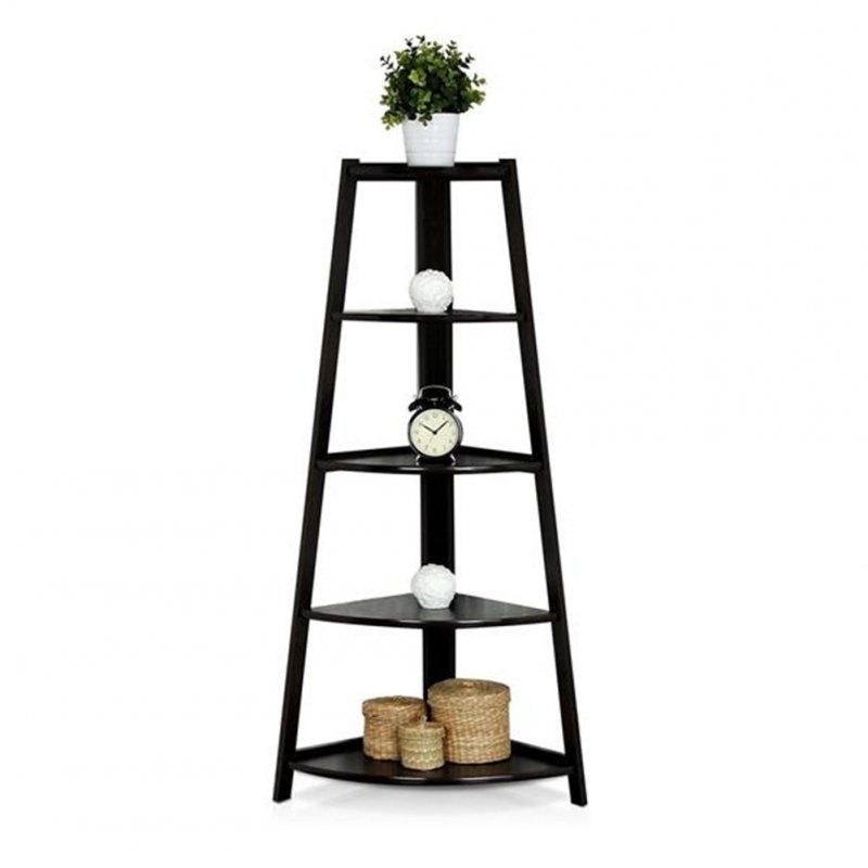 [US Direct] 5 Tier Corner Shelf Stand Wood Display Storage Home Furniture Home Office Storage black