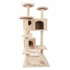 [US Direct] 52 Inch Plush Cat Climb Tree Multi-level Sisal Rope Cat Tower Play House With Cozy Condos For Indoor Cats beige