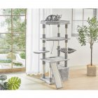 [US Direct] 55.9 Inches Cat Tree Multi Level Cat Tower with Sisal-Covered Scratching Posts, Kitty Playhouse and Large Top Perch Light Grey