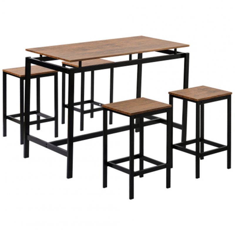US 5Pcs/ Set MDF+PVC Trexm 5-piece Kitchen  Counter High Table Industrial Dining Table With 4 Chairs brown