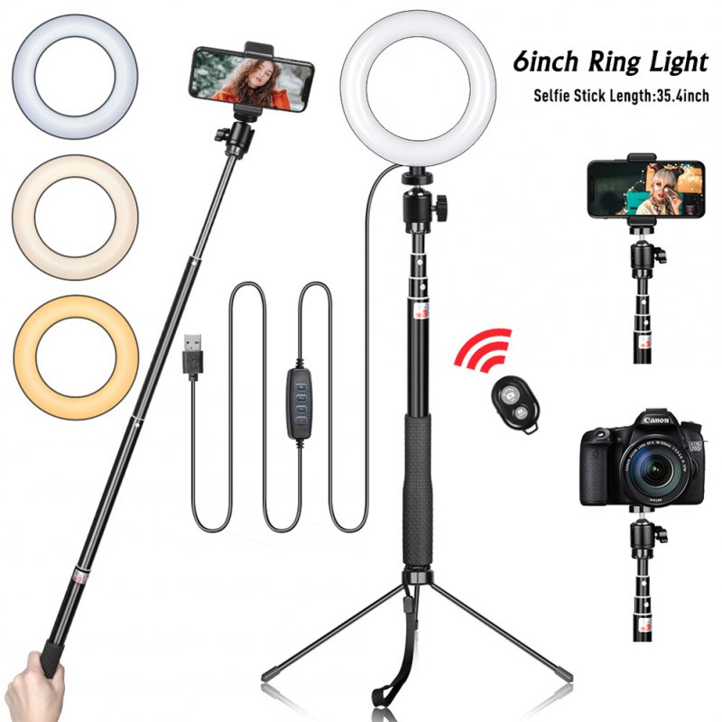 US 6 Inch Ring Light with Gimbal Iron Metal Bracket Selfie Stick Bluetooth Set