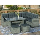 [US Direct] 6-Piece Patio Furniture Set Outdoor Sectional Sofa With Glass Table, Ottomans For Pool, Backyard, Lawn (Gray)