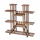 US 6-tier 11-base Multifunctional Wood Plant Stand With Wheel Plant Organizing <span style='color:#F7840C'>Rack</span> Wood color