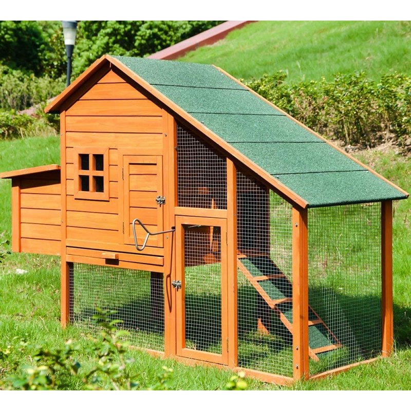 [US Direct] 61.8 Inches Rabbit Playpen Chicken Coop Pet House Small Animal Cage With Enclosed Run For Outdoor Garden Backyard