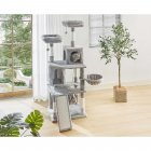[US Direct] 64.6 Inches Cat Tree 6 Levels Cat Tower with Large Scratching Board, 2 Cat Condos, Plush Perch and Cozy Hammock, Light Grey