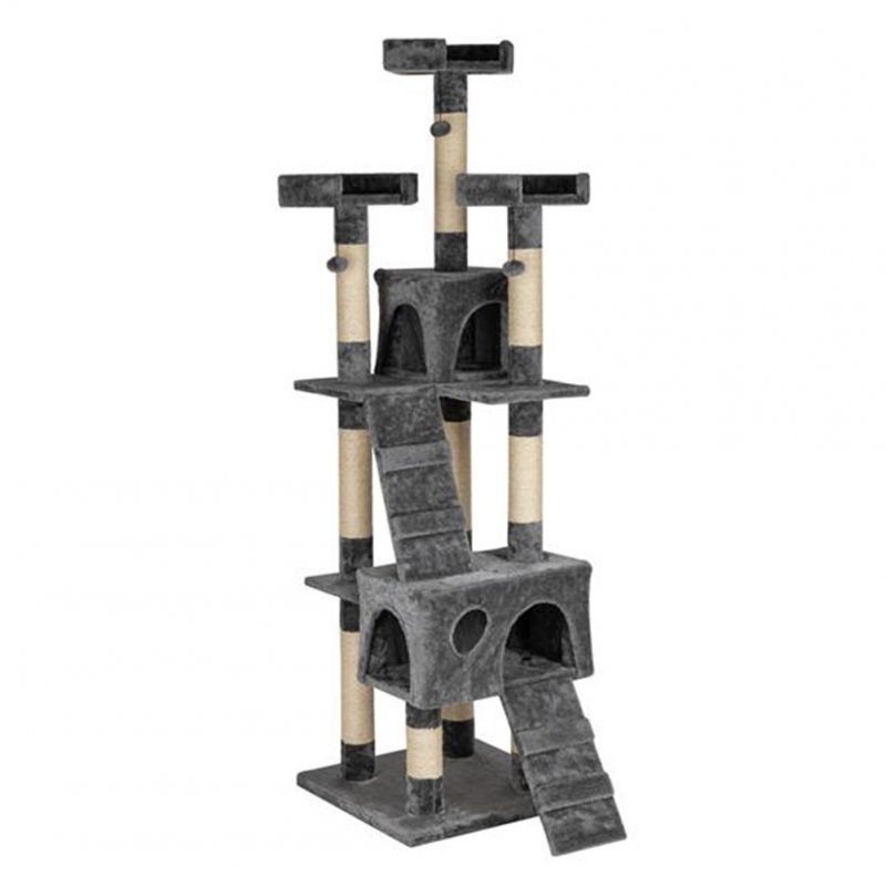 [US Direct] 66 Inch Sisal Cat  Climbing  Frame Cat Tree Tower Cat Toy Model Hb-16064 For Pet Cats gray