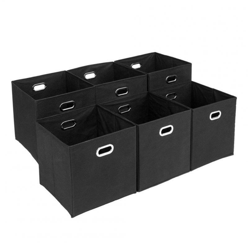 US 6pcs/set Storage  Box With Metal Handle Household Furniture Storage Bin Cube Black