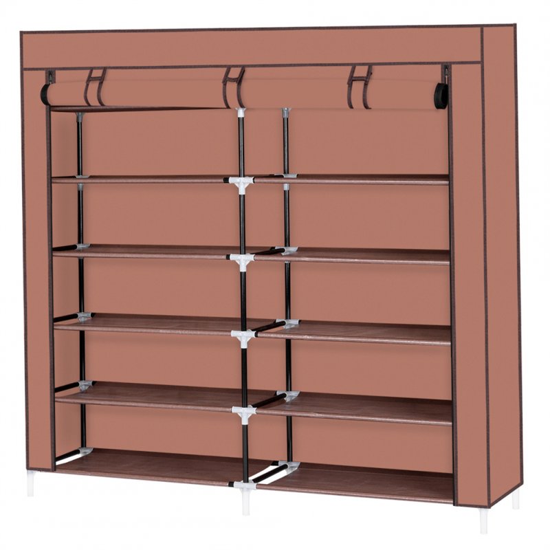 US 7-layer 14-grid Shoe  Cabinet Household Oragnizer Door Court Storage Container Brown
