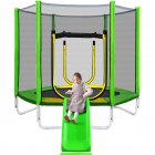 [US Direct] 7Ft Trampoline For Kids With Safety Enclosure Net, Slide And Ladder, Easy Assembly Round Outdoor Recreational Trampoline