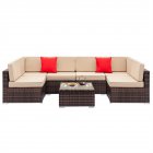 [US Direct] 7pcs Woven Rattan Sofa Set Long Service Life Corner Sofa For Living Room Bedroom Decoration brown gradient