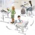  US Direct  80cm Lifting Desktop Can Tilt Children Learning Table Chair  with Reading Frame Without Lamp  blue green