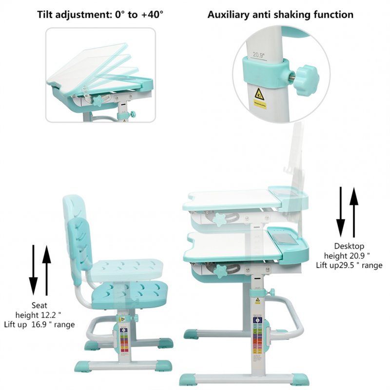 US 80cm Lifting Desktop Can Tilt Children Learning Table Chair