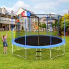[US Direct] 8Ft Trampoline For Kids With Safety Enclosure Net, Basketball Hoop And Ladder, Easy Assembly Round Outdoor Recreational Trampoline