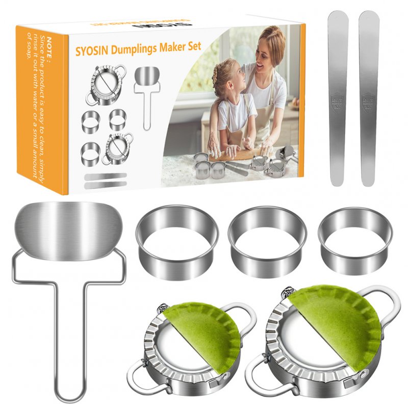 [US Direct] 8pcs/set Stainless Steel Dumpling Maker Mold Set Suitable For Pastry Filling Diy Handmadd Family Gathering Cooking Tool silver