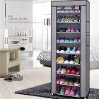 US 9 Tiers Shoe  Rack With Dustproof Cover Closet Shoe Storage Cabinet Organizer gray