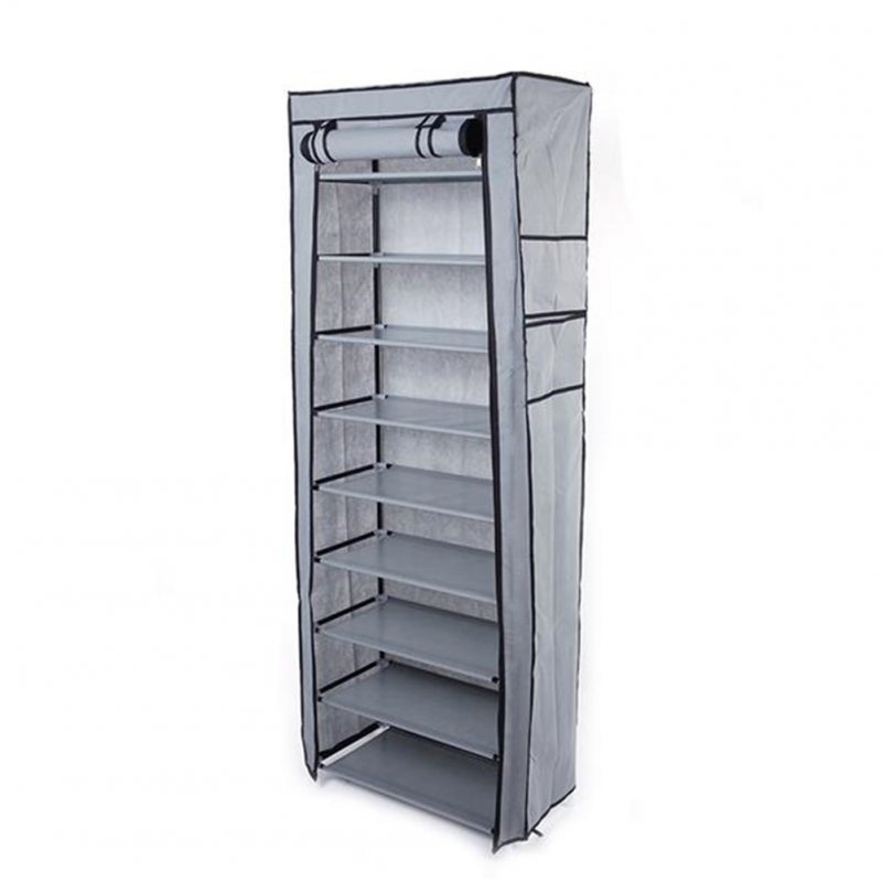 US 9 Tiers Shoe Storage Cabinet Shoe  Rack With Dustproof Cover Closet Organizer gray