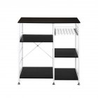 [US Direct] 90*40*84cm Floor-standing 4-layer Microwave Oven  Rack With Pull-out Basket+X Cross Piece On The Back black