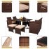  US Direct  9pcs Dining Table Chair Set With Tempered Glass Wicker Rattan Wood Grain Dining Ottoman Furniture Set brown