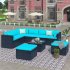  US Direct  9pcs set Courtyard Sofa  Set Outdoor Corner Sofa Armless Sofa Coffee Table Ottomans  Black wicker  blue cushion 