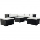 [US Direct] 9pcs/set Outdoor Courtyard Seats  Set Corner Sofa Armless Sofa Coffee Table Ottomans (Black wicker, beige cushion)