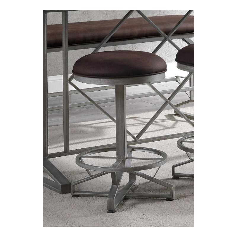 [US Direct] ACME Evangeline Counter Height Stool, Rustic Brown Fabric & Black Finish 73902