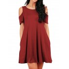 [US Direct] AMZPLUS Women’s Casual Cut Out Cold Shoulder Tunic Dress with Hand Pockets Burgundy_3XL