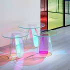 US Acrylic Iridescent Coffee Table Modern Round Glass End Table Side Table