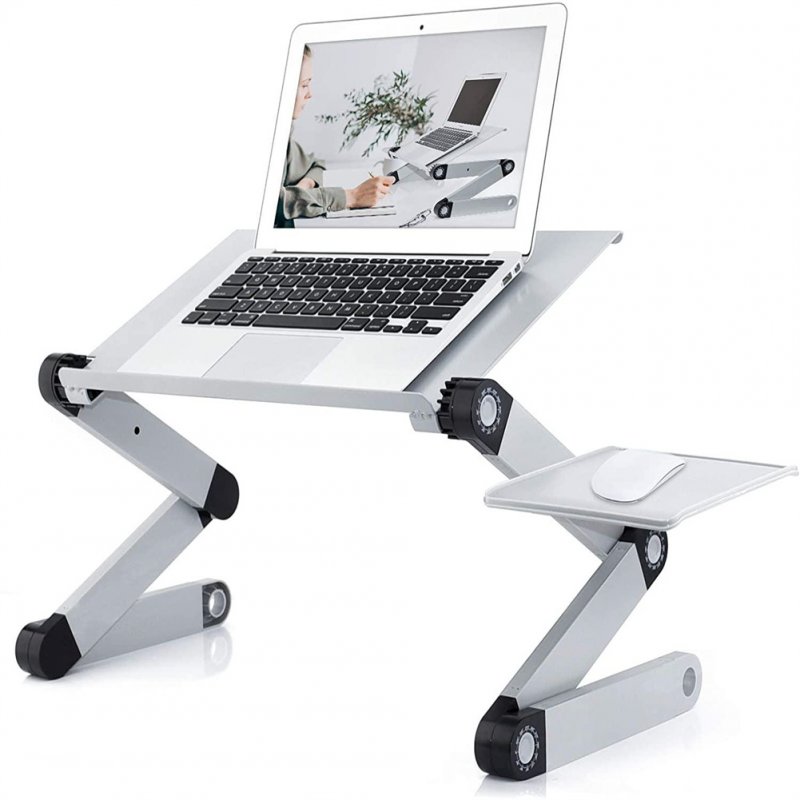 US Adjustable Folding Laptop Desk Stand With Ventilation Holes Multi-functional Bookshelf Holder Writing Desk silver 1