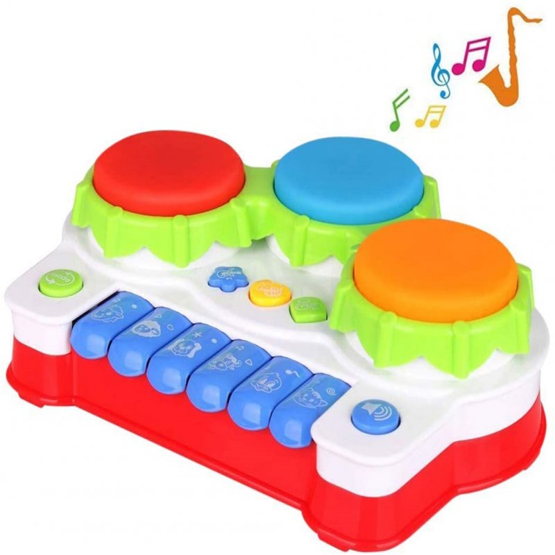 [US Direct] Baby  Electric  Hand  Drum Colorful Light 4 Musical Instruments + 6 Animal Sounds Excellent Early Education Toys For Toddler As shown