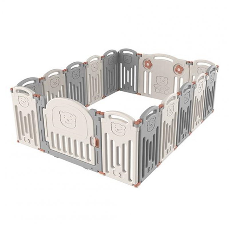 US Baby Safety Fence Bear-pattern Gray And White Foldable Baby Care Playpen gray