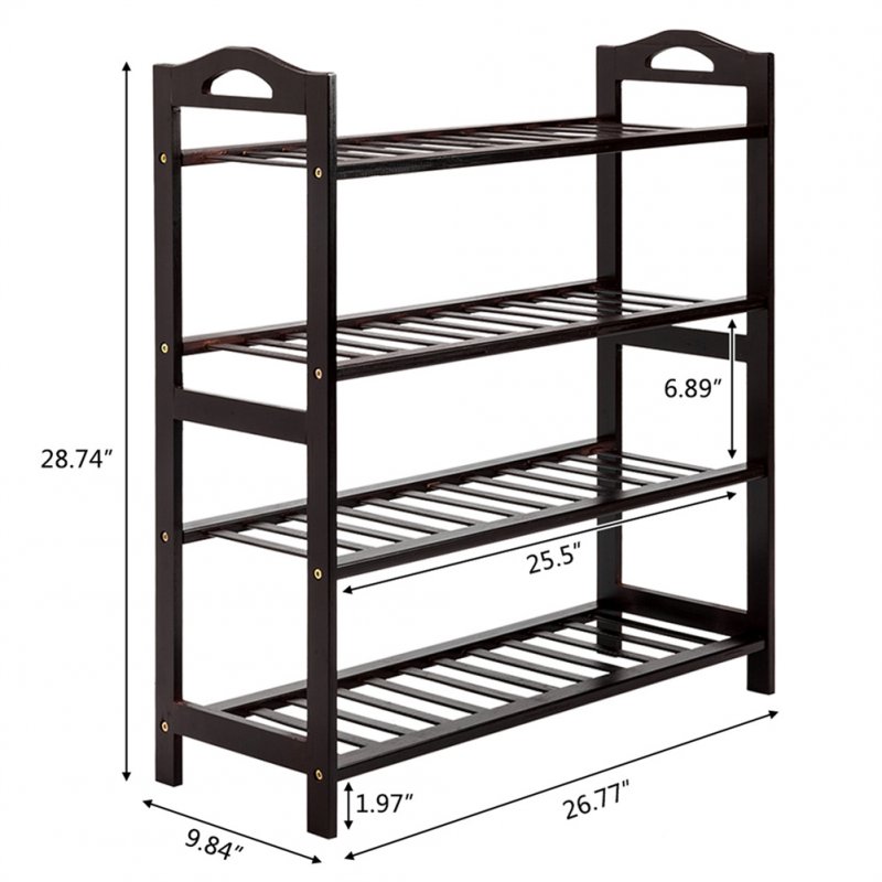US Bamboo Shoe Rack with Handles12-batten 4 Tiers for Shoes Towels Books