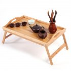 [US Direct] Bamboo Tea  Table Bed Tray With Folding Legs For Serving Breakfast Laptop Computer Tray Snack Tray Wood color