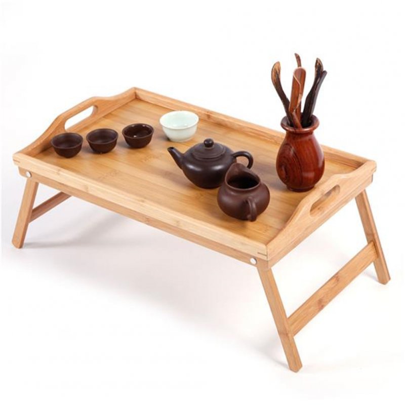 US Bamboo Tea  Table Bed Tray With Folding Legs For Serving Breakfast Laptop Computer Tray Snack Tray Wood color