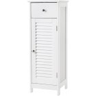 [US Direct] Bathroom Floor Cabinet Storage Organizer Set with Drawer and Single Shutter Door Wooden White