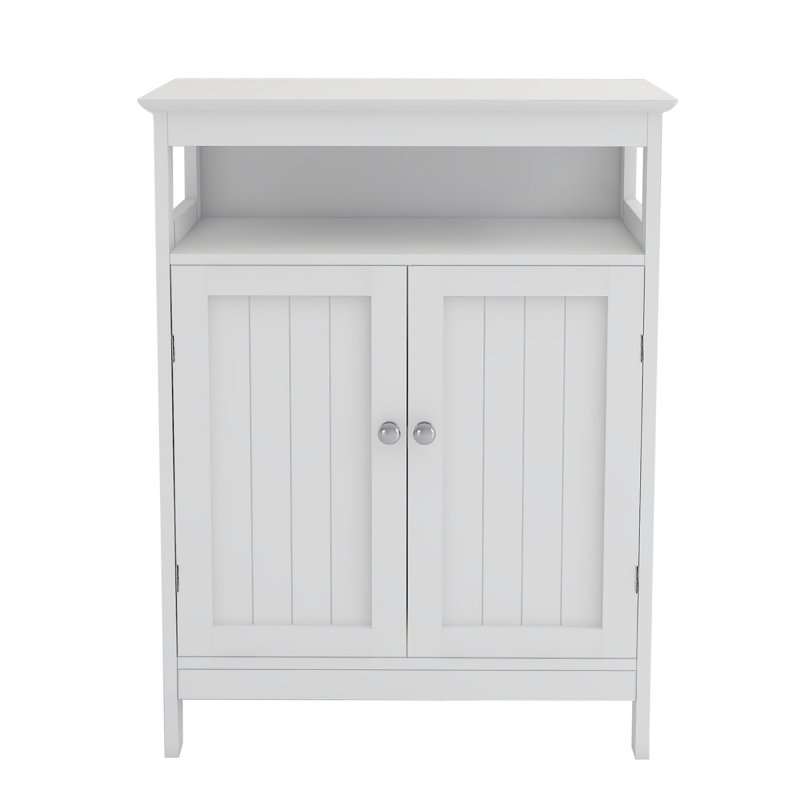 [US Direct] Bathroom standing storage with double shutter doors cabinet-White