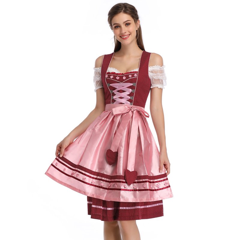 US Beer Service Ladies Red Wave Point Love Apron Three-piece