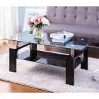 [US Direct] Black Highlight Glass Top Cocktail Coffee Table with Wooden Legs …
