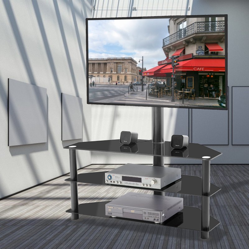 US Black Multi-function TV Stand Height Adjustable Bracket Swivel 3-Tier
