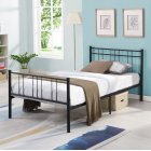[US Direct] Black metal single bed frame, with headboard, noise-free and non-slip standard steel bed platform, no box spring, modern appearance, simple lines, can be stored under the bed