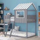[US Direct] Bunk House Bed With Rustic Fence-Shaped Guardrail, Gray
