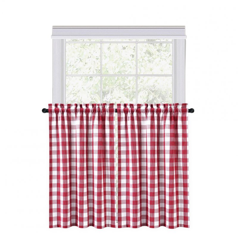 [US Direct] CAROMIO 2PCS Buffalo Check Rod Pocket Window Curtain Home Decor Window Treatments Small Window Curtains Set