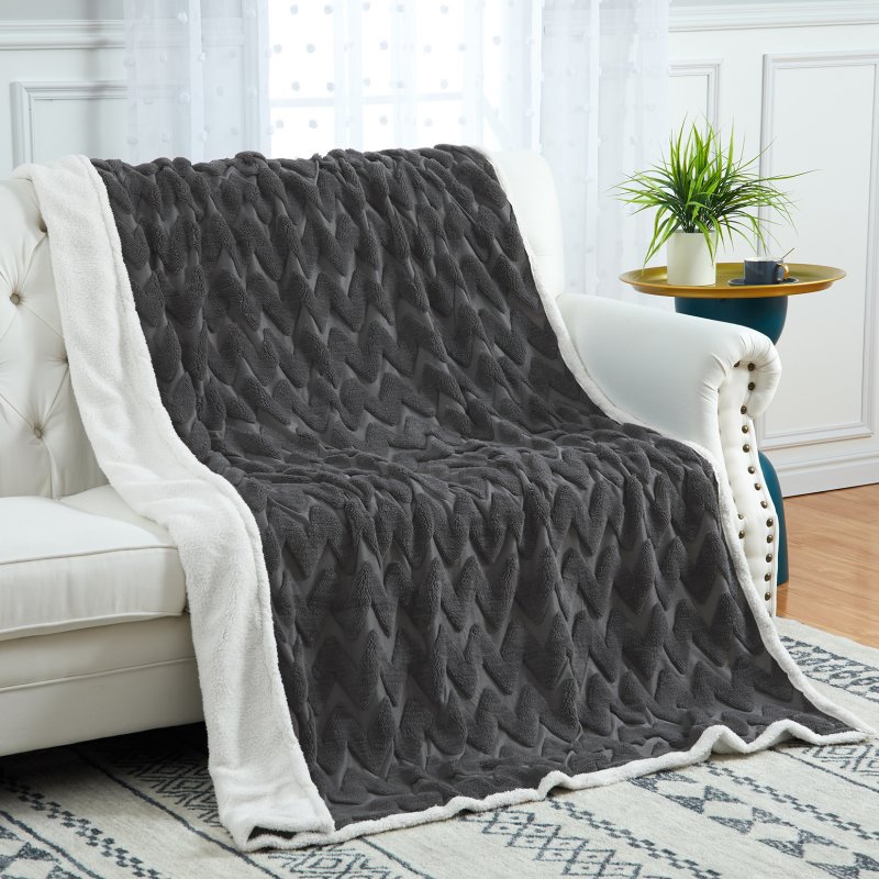 US CAROMIO Sherpa Fleece Soft Plush Jacquard Fluffy Throw Blanket - Grey